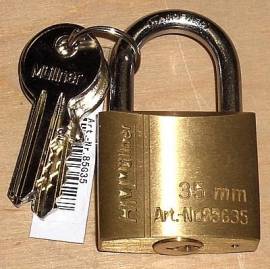 Vorhangschloss Breite 35 mm - mit 3 Schl�ssel - doppelt verriegelt - gleichschliessend - Bild vergr��ern 