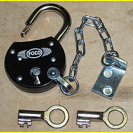 FOCO Vorh�ngeschloss a la antik 50 mm schwarz - mit 12 cm Kette + 2 Schl�ssel 